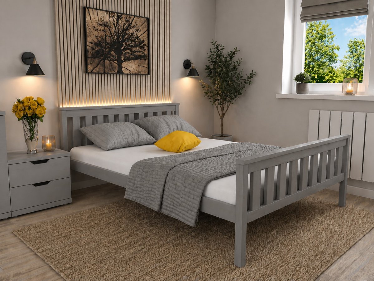 Postel z masívu borovice Agata 180x200 cm šedá + rošt ZADARMO produkt