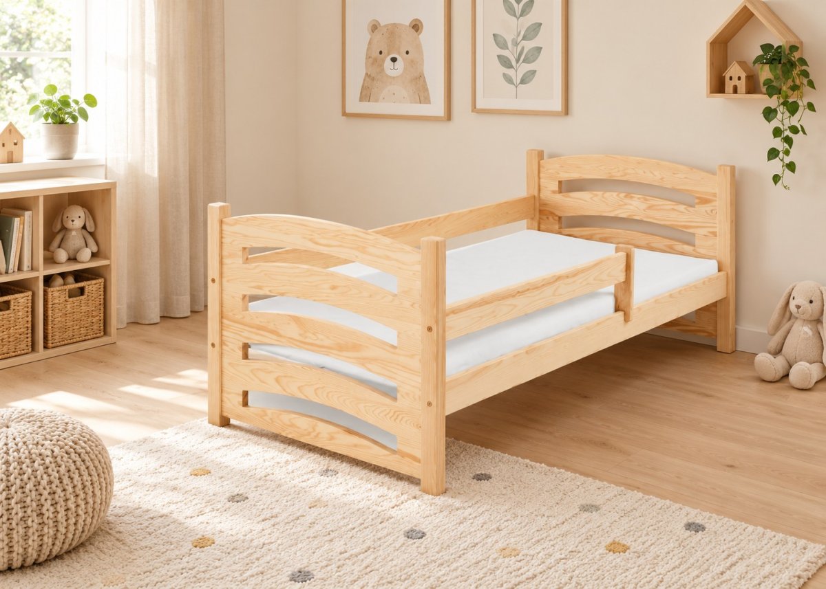 Posteľ Hugo sosna 180/80 cm z masívu borovice so zábranou + rošt Zadarmo produkt