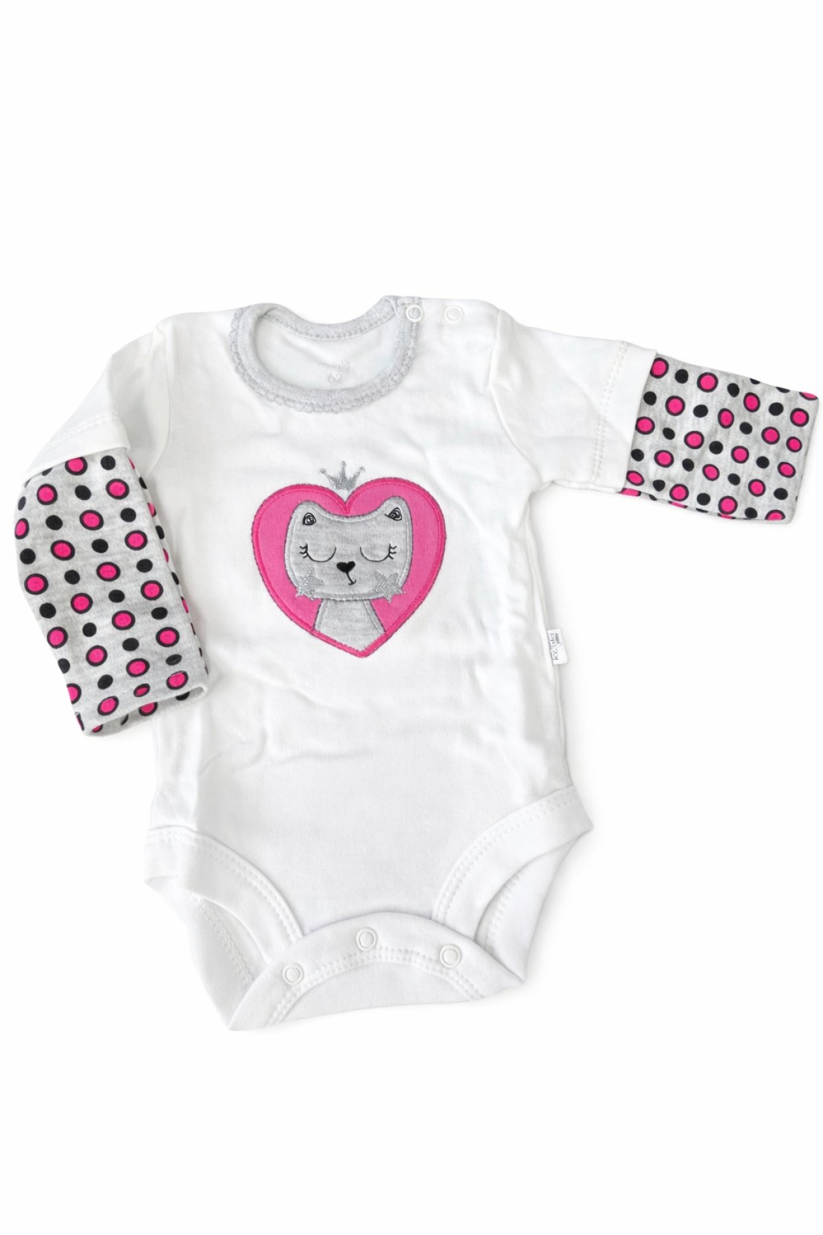 Dojčenské bavlnené body -bílé s kočkou produkt