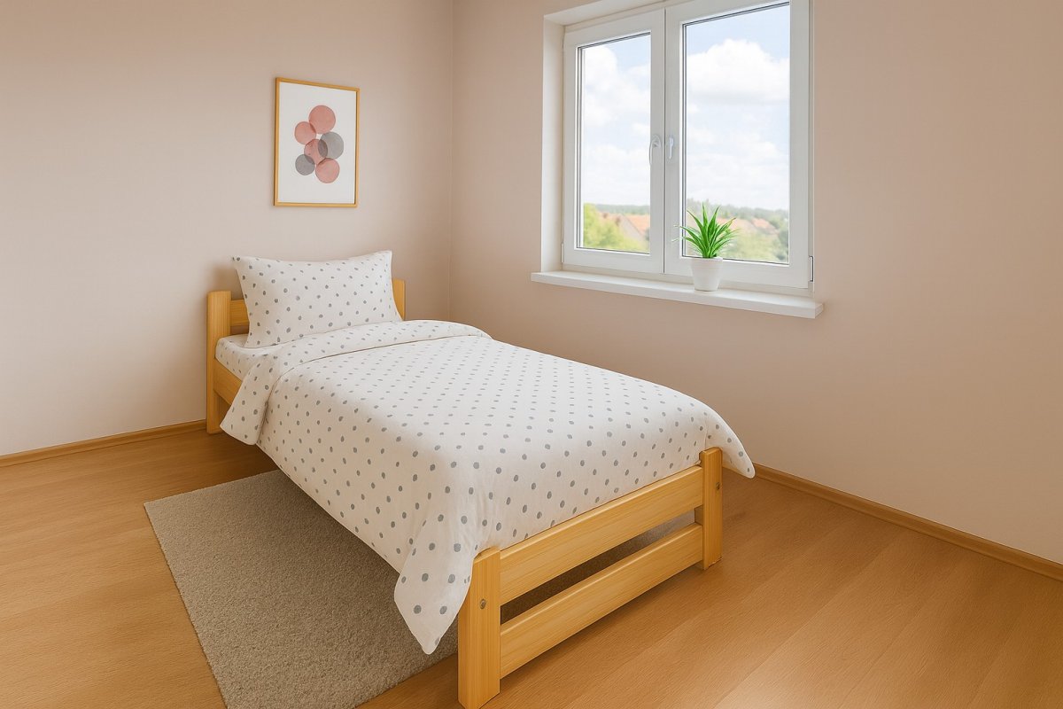 Posteľ z masívu Evropa 90 x 200 cm + matrac Optimal 12cm + rošt ZADARMO produkt