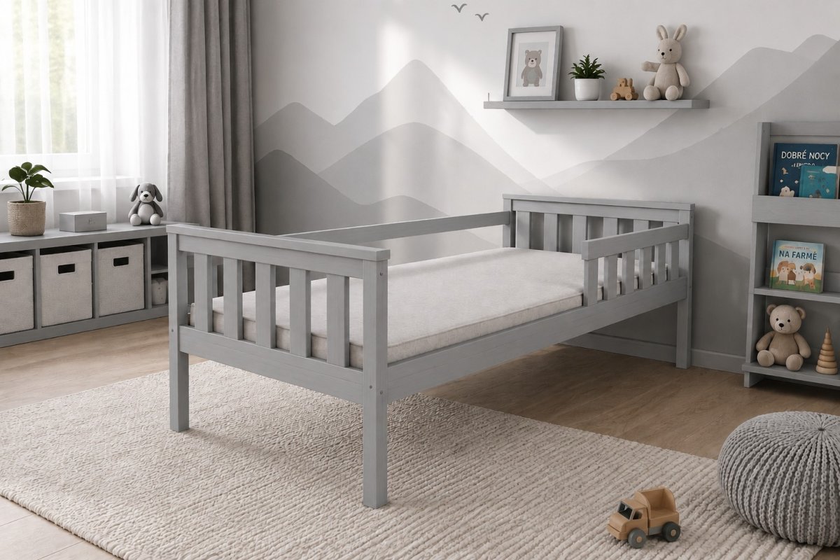 Posteľ FRED z masívu borovice 180x80 cm - SIVÁ + rošt ZADARMO produkt