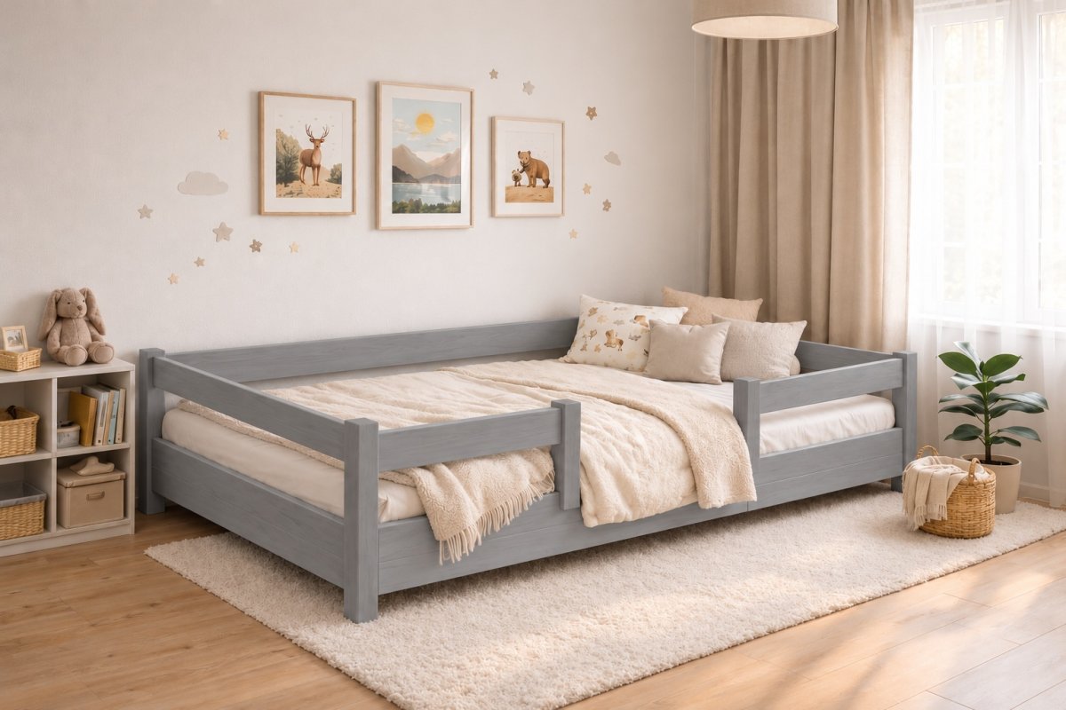 Rastúca posteľ Montessori Tobi sivá 120x200 cm + rošt ZADARMO produkt