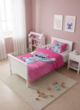 Detské obliečky do postieľky 100/135 cm - Stitch / ružová produkt