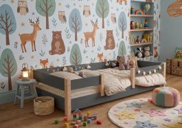 Posteľ Montessori 2v1 Alf 90/200 cm + rošt ZADARMO + šuplík sivá/sosna produkt