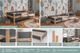 Posteľ Montessori 2v1 Alf 90/200 cm + rošt ZADARMO + šuplík sivá/sosna produkt